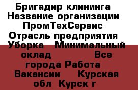 Бригадир клининга › Название организации ­ ПромТехСервис › Отрасль предприятия ­ Уборка › Минимальный оклад ­ 30 000 - Все города Работа » Вакансии   . Курская обл.,Курск г.